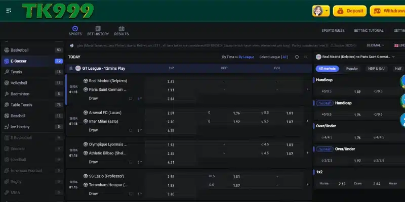 E-Soccer Betting at TK999